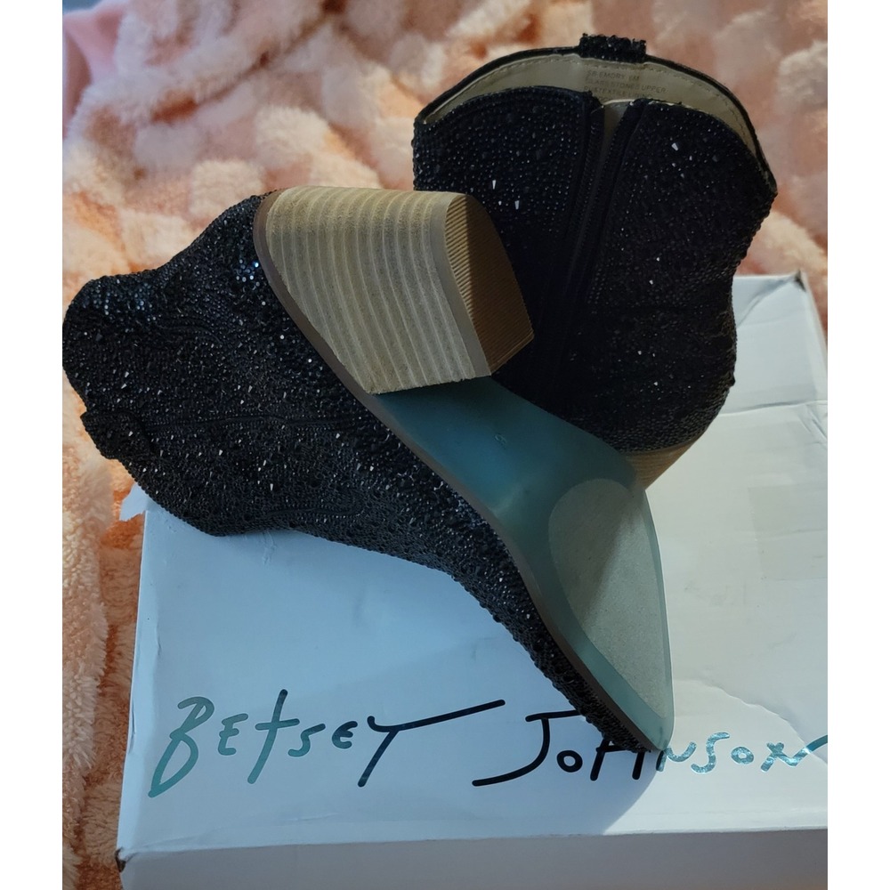 Betsey Johnson Black‎ Rhinestone Embellished Western Ankle Boots Women - Picture 4 of 4